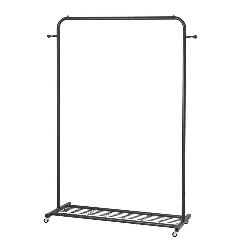 Black Modern Garment Rack Clothes Hanging Rod with Lockable Wheels